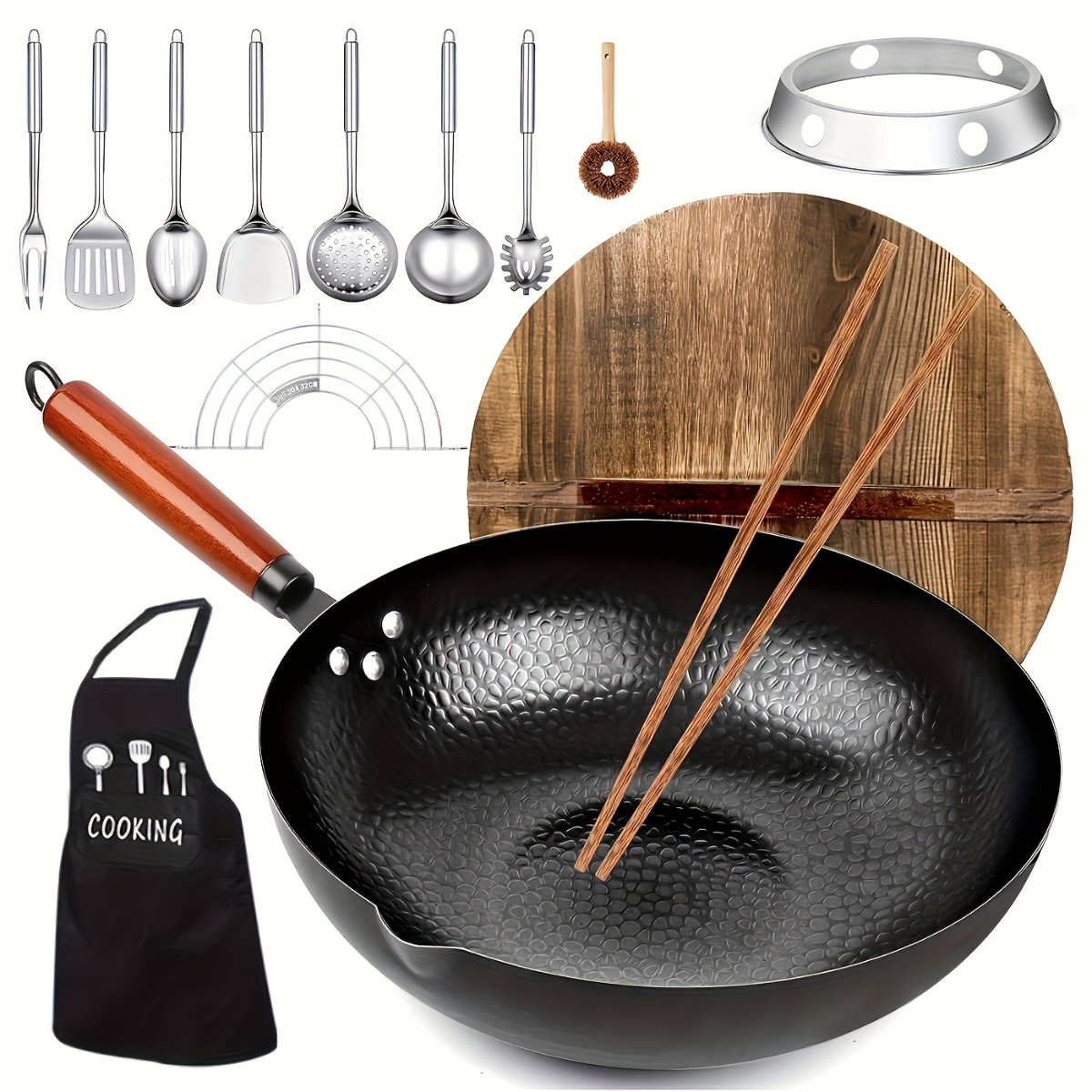 Camping Cooking Vegetables - Wok de hierro fundido de 12.6