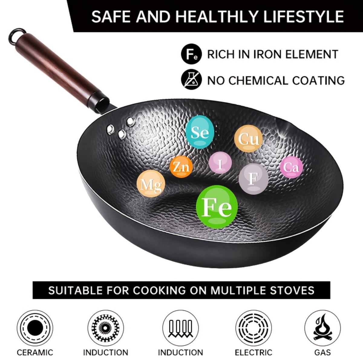 Wok de hierro fundido de 12.6  - Camping Cooking Vegetables reseña y precio