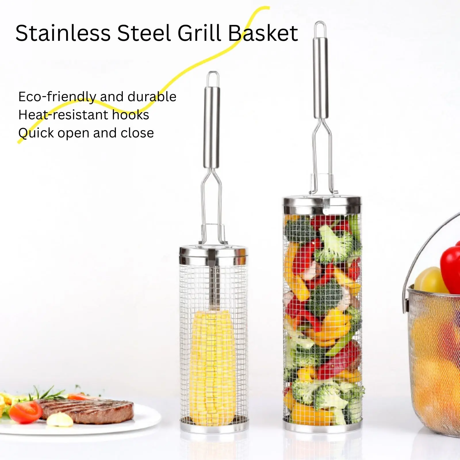Cesta de asar rodante de acero - Camping Cooking Vegetables reseña y precio